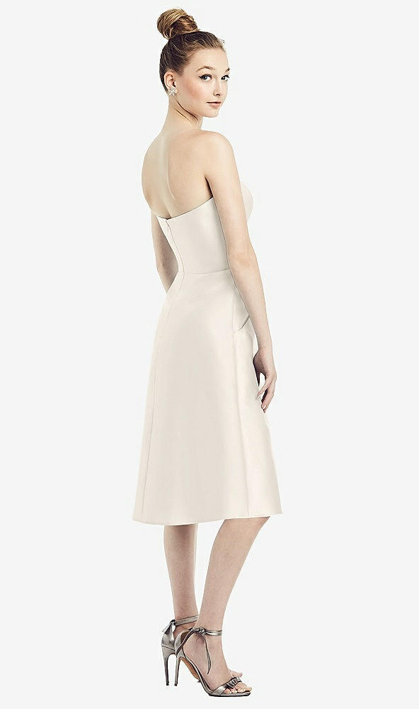 Back View - Ivory Strapless Notch Satin Cocktail Dress with Pockets