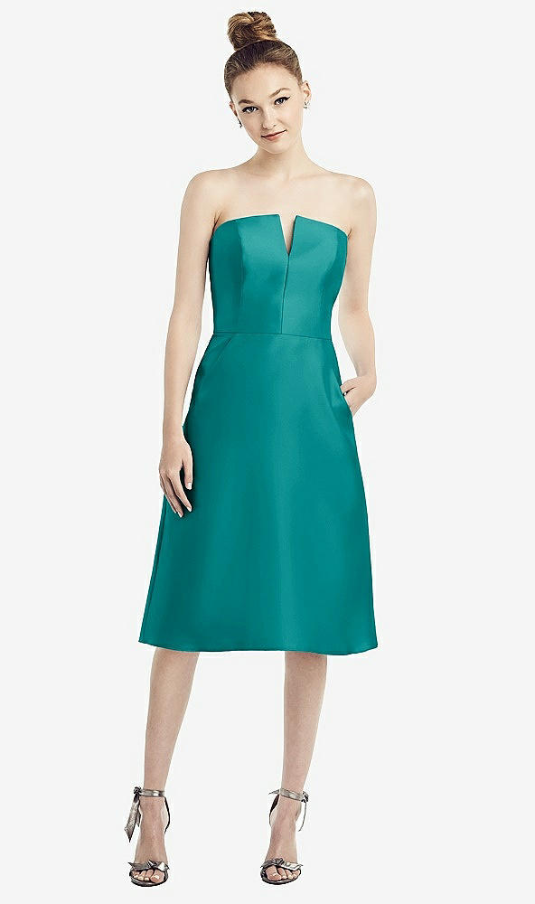 Front View - Jade Strapless Notch Satin Cocktail Dress with Pockets