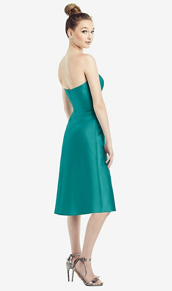 Back View - Jade Strapless Notch Satin Cocktail Dress with Pockets