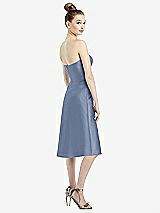 Rear View Thumbnail - Larkspur Blue Strapless Notch Satin Cocktail Dress with Pockets