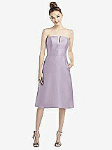 Front View Thumbnail - Lilac Haze Strapless Notch Satin Cocktail Dress with Pockets