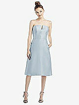 Front View Thumbnail - Mist Strapless Notch Satin Cocktail Dress with Pockets