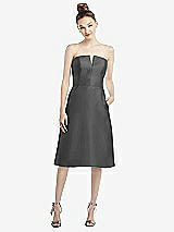 Front View Thumbnail - Pewter Strapless Notch Satin Cocktail Dress with Pockets