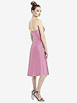 Rear View Thumbnail - Powder Pink Strapless Notch Satin Cocktail Dress with Pockets