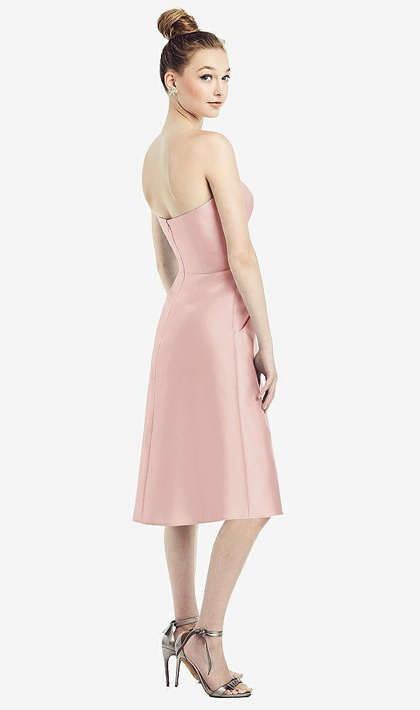 Back View - Rose Strapless Notch Satin Cocktail Dress with Pockets