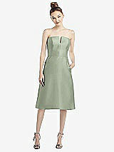 Front View Thumbnail - Sage Strapless Notch Satin Cocktail Dress with Pockets