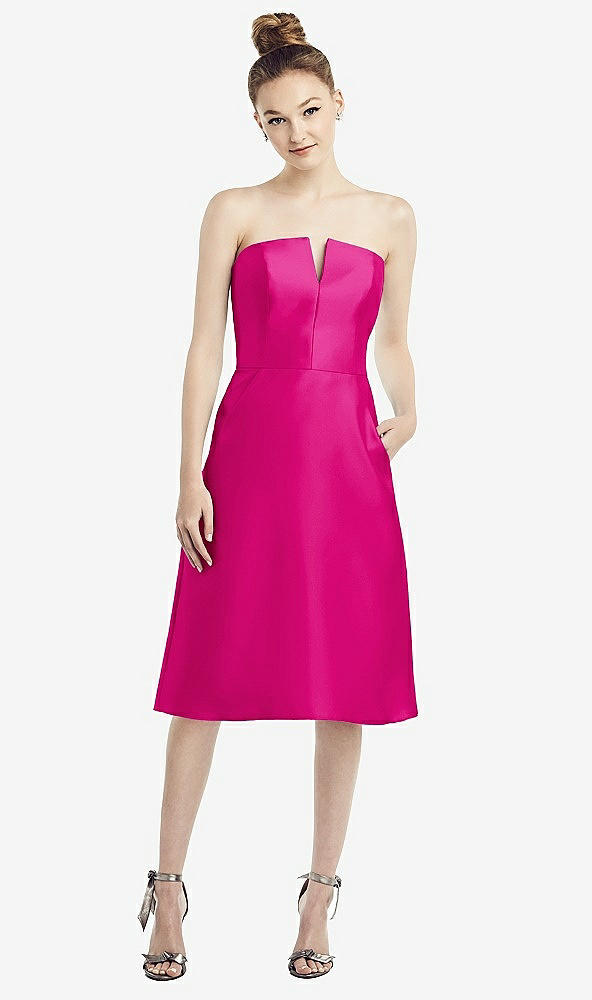 Front View - Think Pink Strapless Notch Satin Cocktail Dress with Pockets