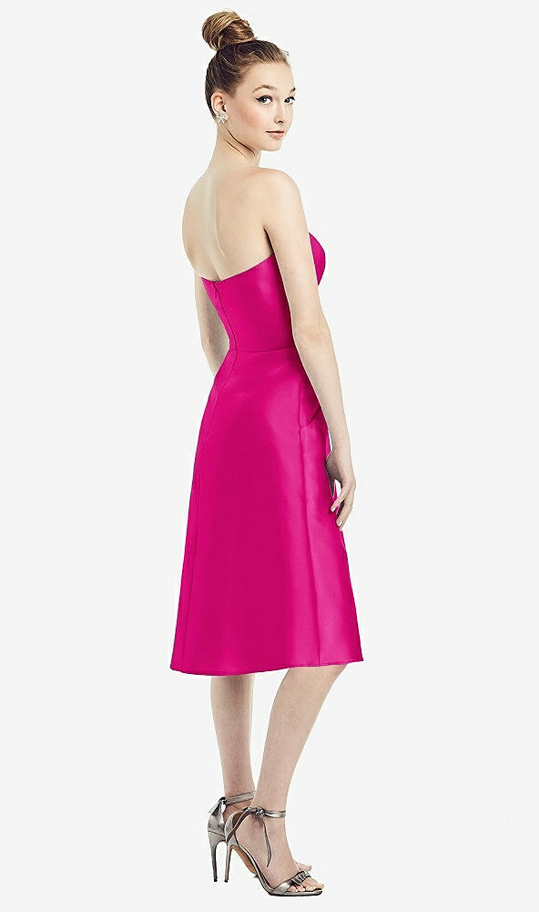 Back View - Think Pink Strapless Notch Satin Cocktail Dress with Pockets
