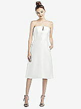 Front View Thumbnail - White Strapless Notch Satin Cocktail Dress with Pockets