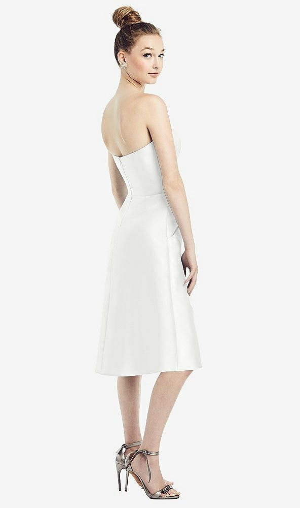 Back View - White Strapless Notch Satin Cocktail Dress with Pockets