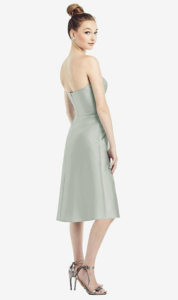 Back View - Willow Green Strapless Notch Satin Cocktail Dress with Pockets