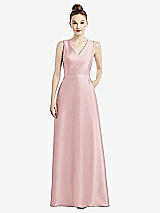 Front View Thumbnail - Ballet Pink Sleeveless V-Neck Satin Dress with Pockets