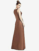 Rear View Thumbnail - Cognac Sleeveless V-Neck Satin Dress with Pockets
