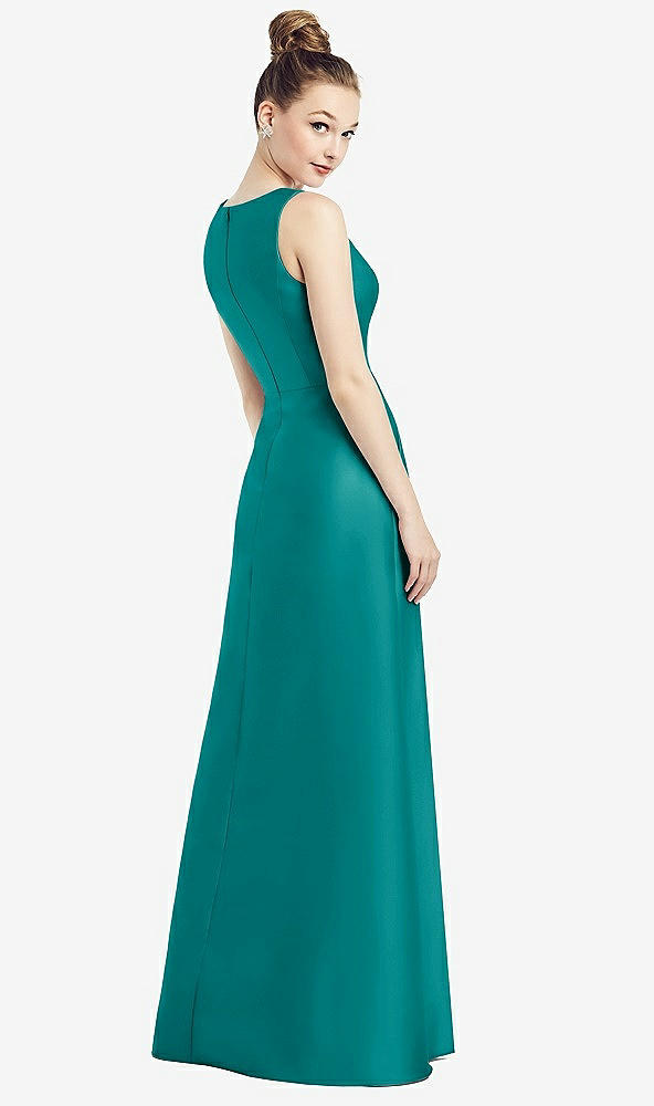 Back View - Jade Sleeveless V-Neck Satin Dress with Pockets