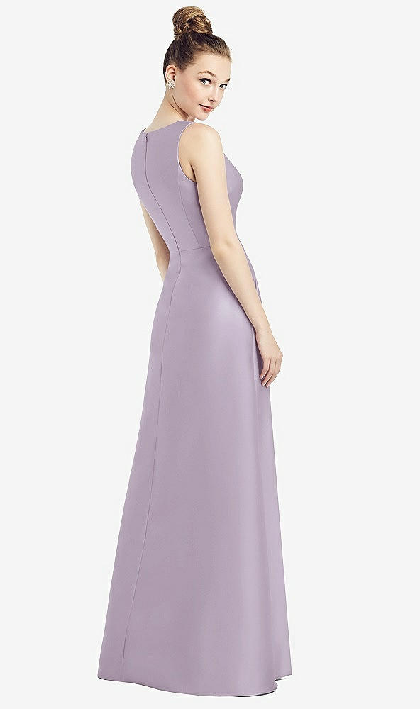 Back View - Lilac Haze Sleeveless V-Neck Satin Dress with Pockets