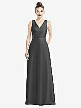 Front View Thumbnail - Pewter Sleeveless V-Neck Satin Dress with Pockets