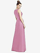 Rear View Thumbnail - Powder Pink Sleeveless V-Neck Satin Dress with Pockets