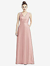 Front View Thumbnail - Rose Sleeveless V-Neck Satin Dress with Pockets