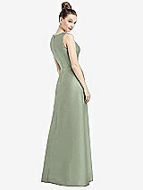 Rear View Thumbnail - Sage Sleeveless V-Neck Satin Dress with Pockets