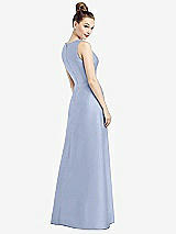 Rear View Thumbnail - Sky Blue Sleeveless V-Neck Satin Dress with Pockets