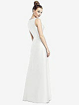 Rear View Thumbnail - White Sleeveless V-Neck Satin Dress with Pockets