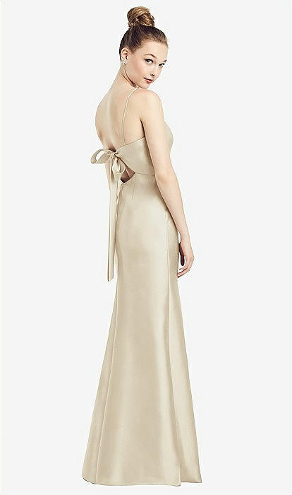 Open-back Bow Tie Satin Trumpet Bridesmaid Dress In Champagne