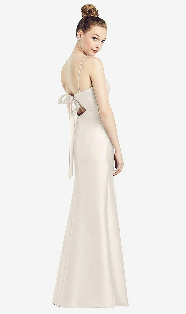 Front View - Ivory Open-Back Bow Tie Satin Trumpet Gown