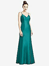 Rear View Thumbnail - Jade Open-Back Bow Tie Satin Trumpet Gown