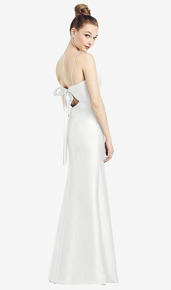 Front View - White Open-Back Bow Tie Satin Trumpet Gown