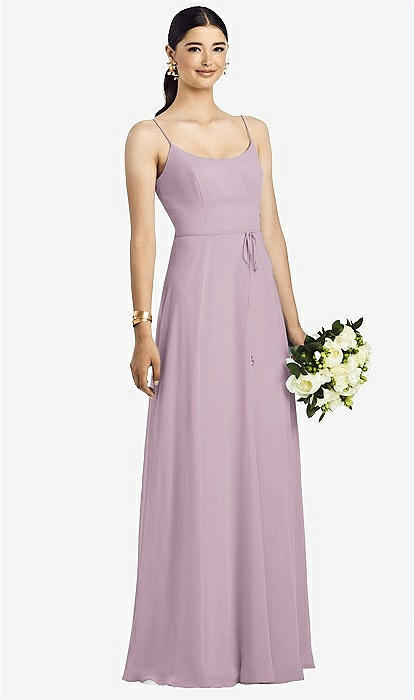 Spaghetti Strap Chiffon Maxi Bridesmaid Dress With Jeweled Sash In Suede  Rose | The Dessy Group