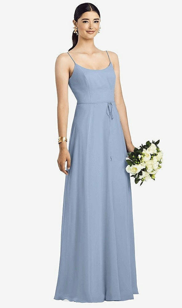 Front View - Cloudy Spaghetti Strap Chiffon Maxi Dress with Jeweled Sash