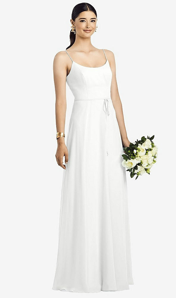 Front View - White Spaghetti Strap Chiffon Maxi Dress with Jeweled Sash