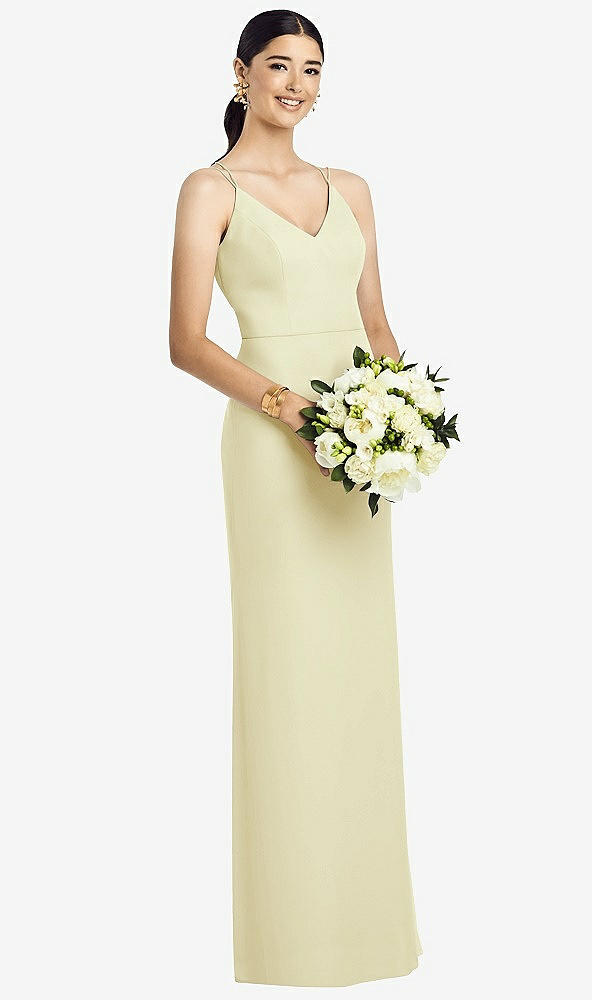 Back View - Butter Yellow Draped Blouson Back Chiffon Maxi Dress
