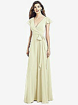 Front View Thumbnail - Butter Yellow Flutter Sleeve Faux Wrap Chiffon Dress