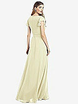 Rear View Thumbnail - Butter Yellow Flutter Sleeve Faux Wrap Chiffon Dress