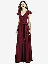 Front View Thumbnail - Cabernet Flutter Sleeve Faux Wrap Chiffon Dress