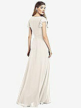 Rear View Thumbnail - Ivory Flutter Sleeve Faux Wrap Chiffon Dress