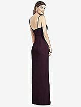 Rear View Thumbnail - Deep Plum Spaghetti Strap Draped Skirt Gown with Front Slit