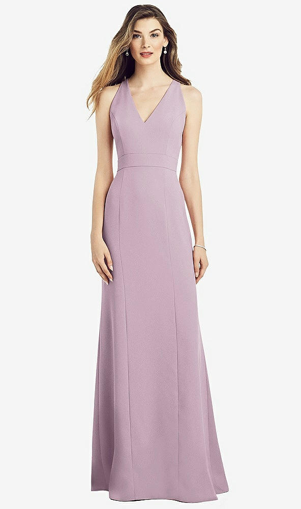Front View - Suede Rose V-Neck Keyhole Back Crepe Trumpet Gown