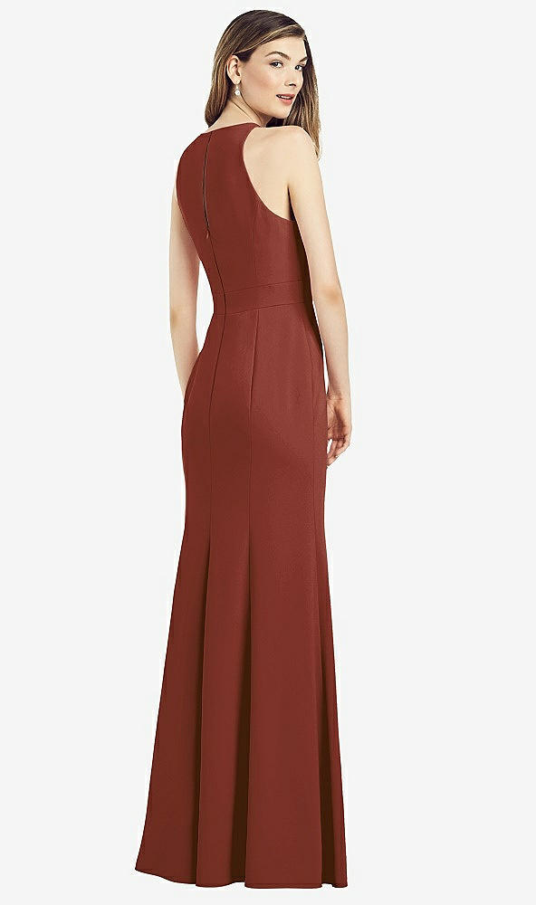 Back View - Auburn Moon V-Neck Keyhole Back Crepe Trumpet Gown