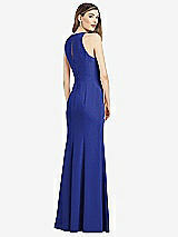 Rear View Thumbnail - Cobalt Blue V-Neck Keyhole Back Crepe Trumpet Gown