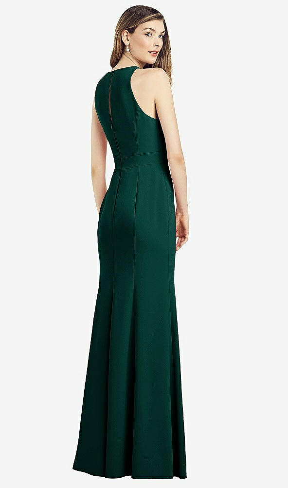 Back View - Evergreen V-Neck Keyhole Back Crepe Trumpet Gown