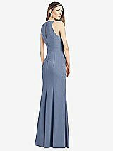Rear View Thumbnail - Larkspur Blue V-Neck Keyhole Back Crepe Trumpet Gown