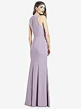 Rear View Thumbnail - Lilac Haze V-Neck Keyhole Back Crepe Trumpet Gown