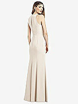 Rear View Thumbnail - Oat V-Neck Keyhole Back Crepe Trumpet Gown