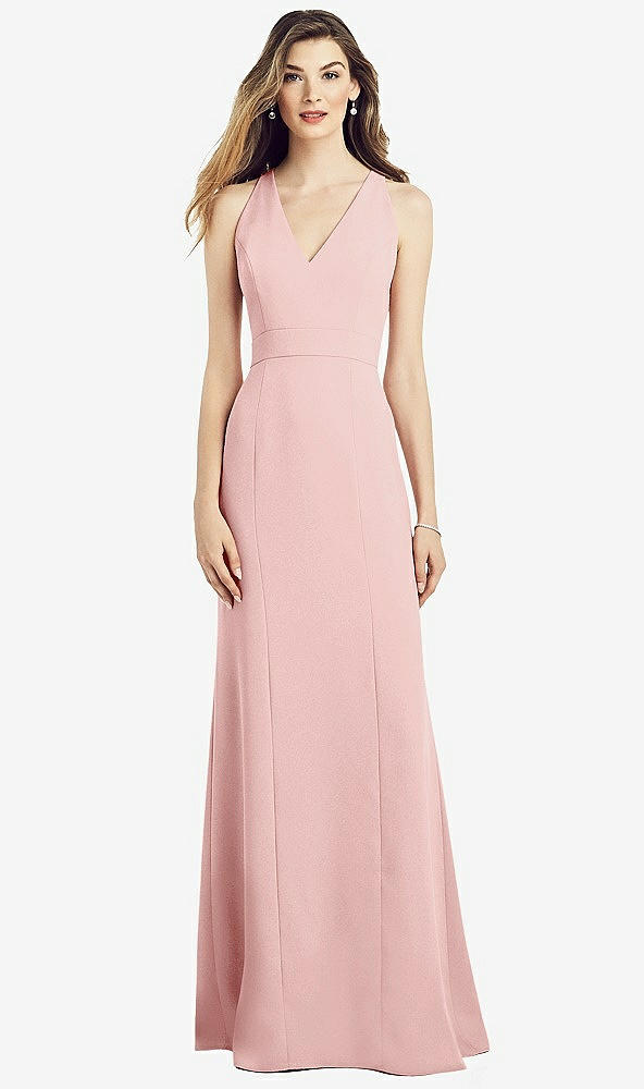 Front View - Rose V-Neck Keyhole Back Crepe Trumpet Gown