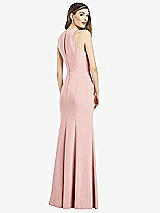 Rear View Thumbnail - Rose V-Neck Keyhole Back Crepe Trumpet Gown
