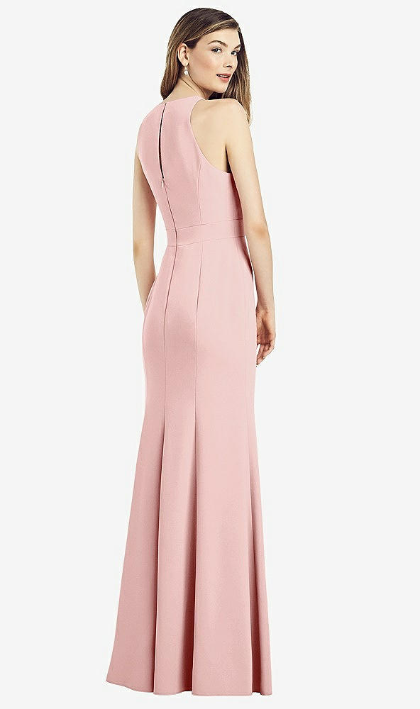 Back View - Rose V-Neck Keyhole Back Crepe Trumpet Gown