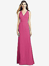 Front View Thumbnail - Tea Rose V-Neck Keyhole Back Crepe Trumpet Gown