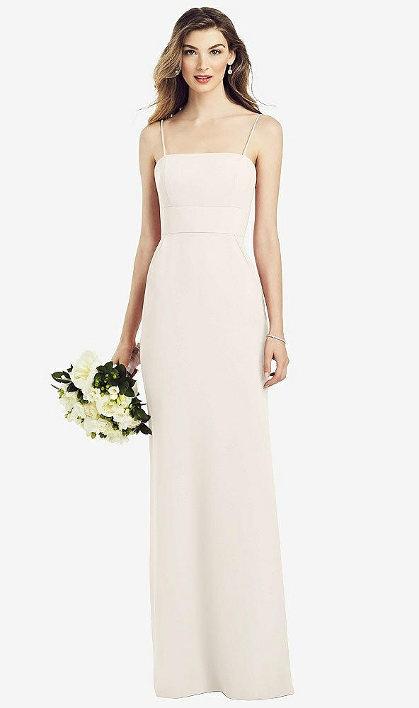 Front View - Ivory Spaghetti Strap A-line Crepe Dress with Pockets